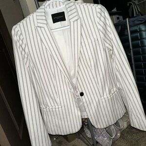 Banana Republic White and Black Striped Blazer